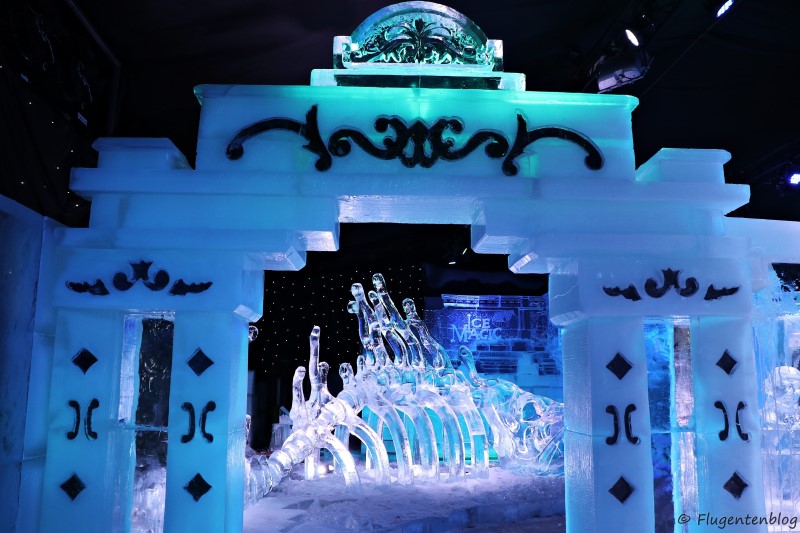 Offenes Tor aus Eis mit Blick auf Fischgerippe