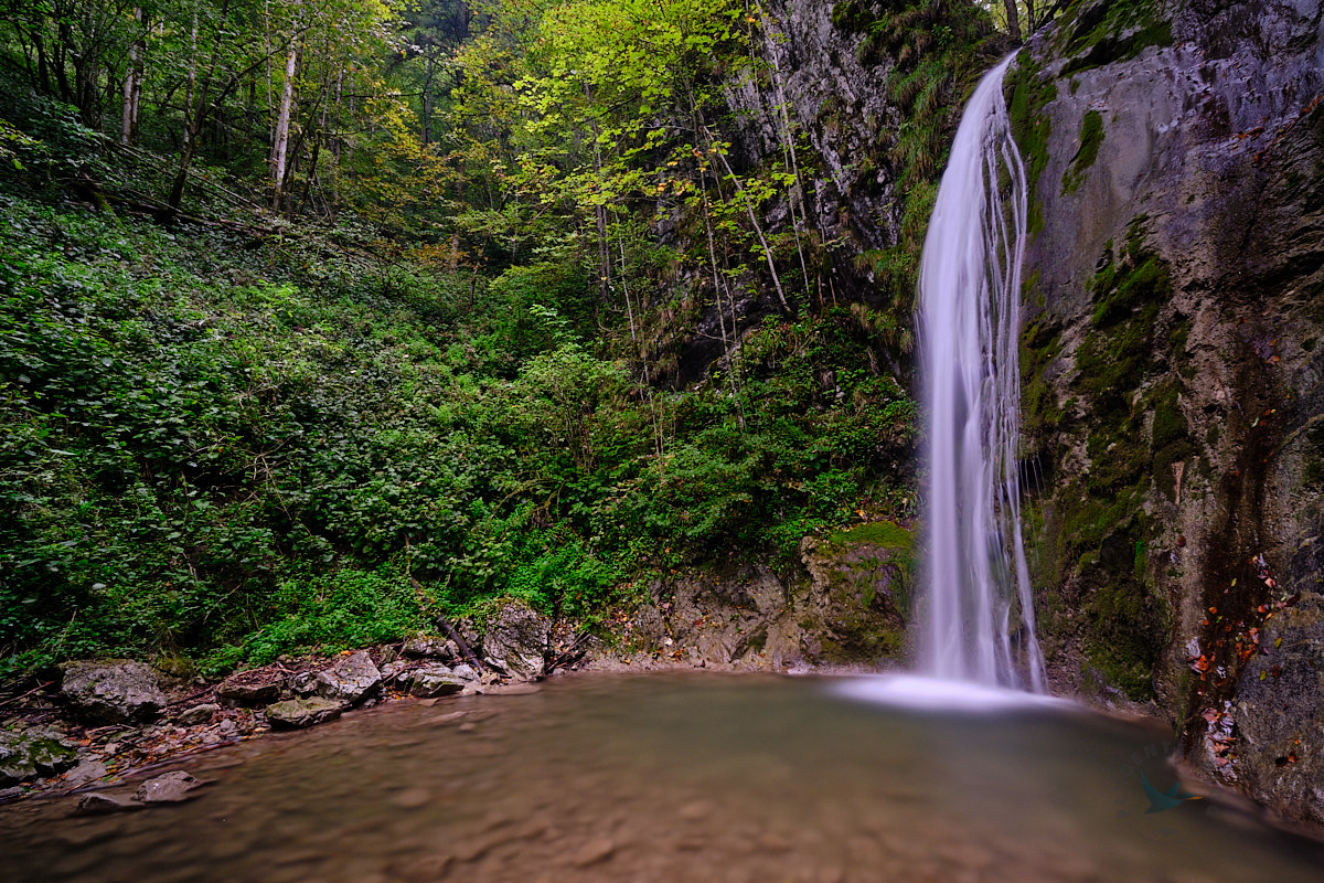 Wasserfall im Wald mit kleinem See